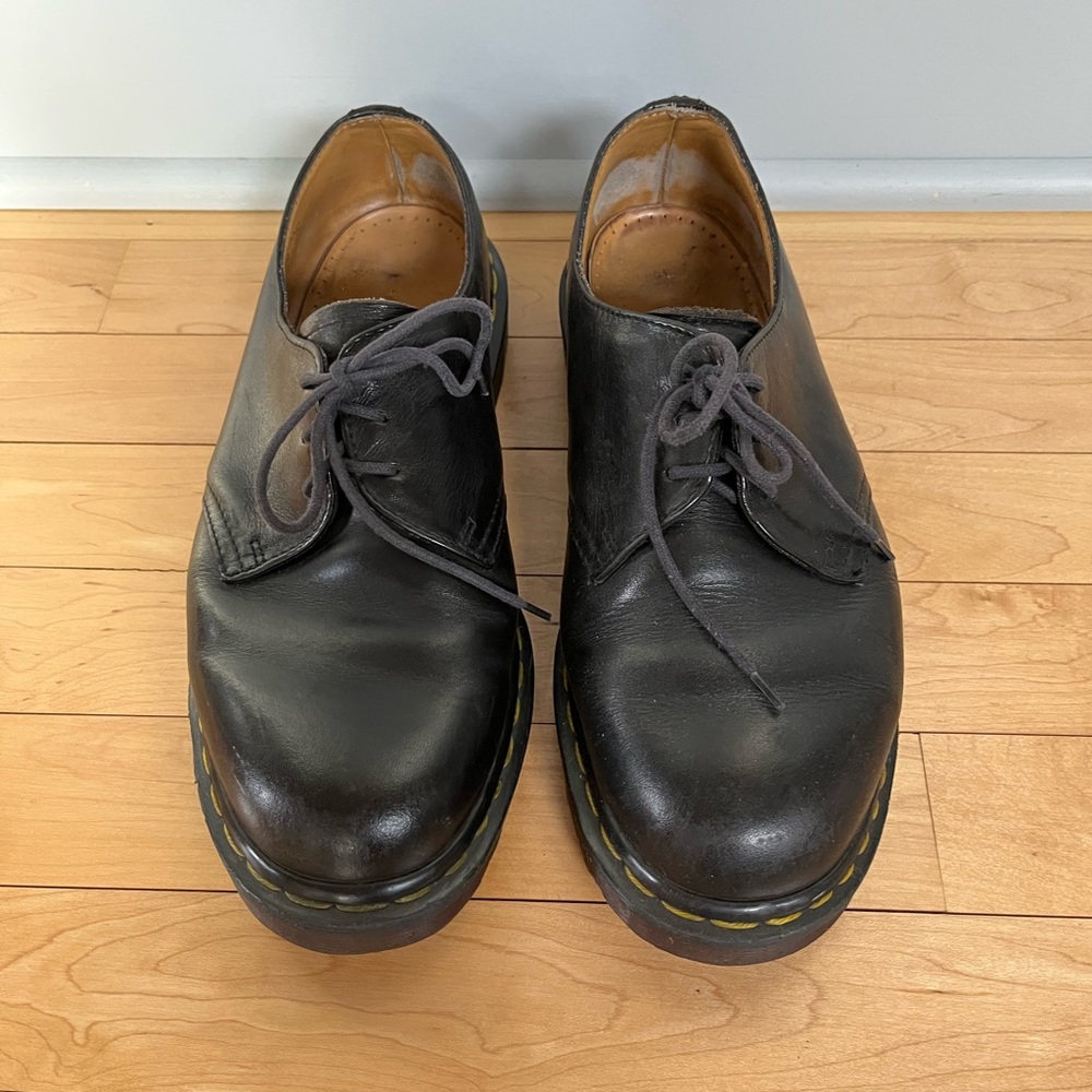Dr. Martens Black Leather 3-Eye Derby with Yellow Stitching - Picture 3 of 9
